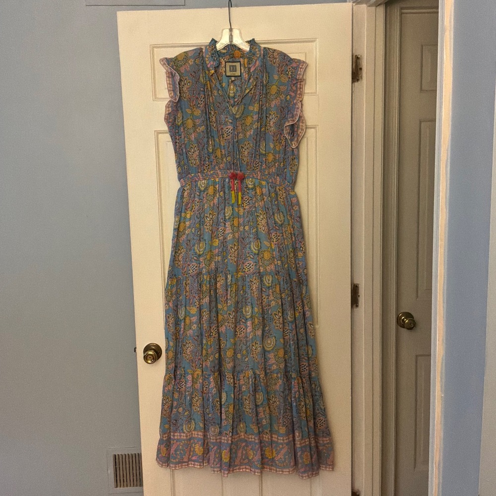Bell by Alicia Bell Daphne Maxi Dress Blue Print L NEW Boho Floral Silk Blend